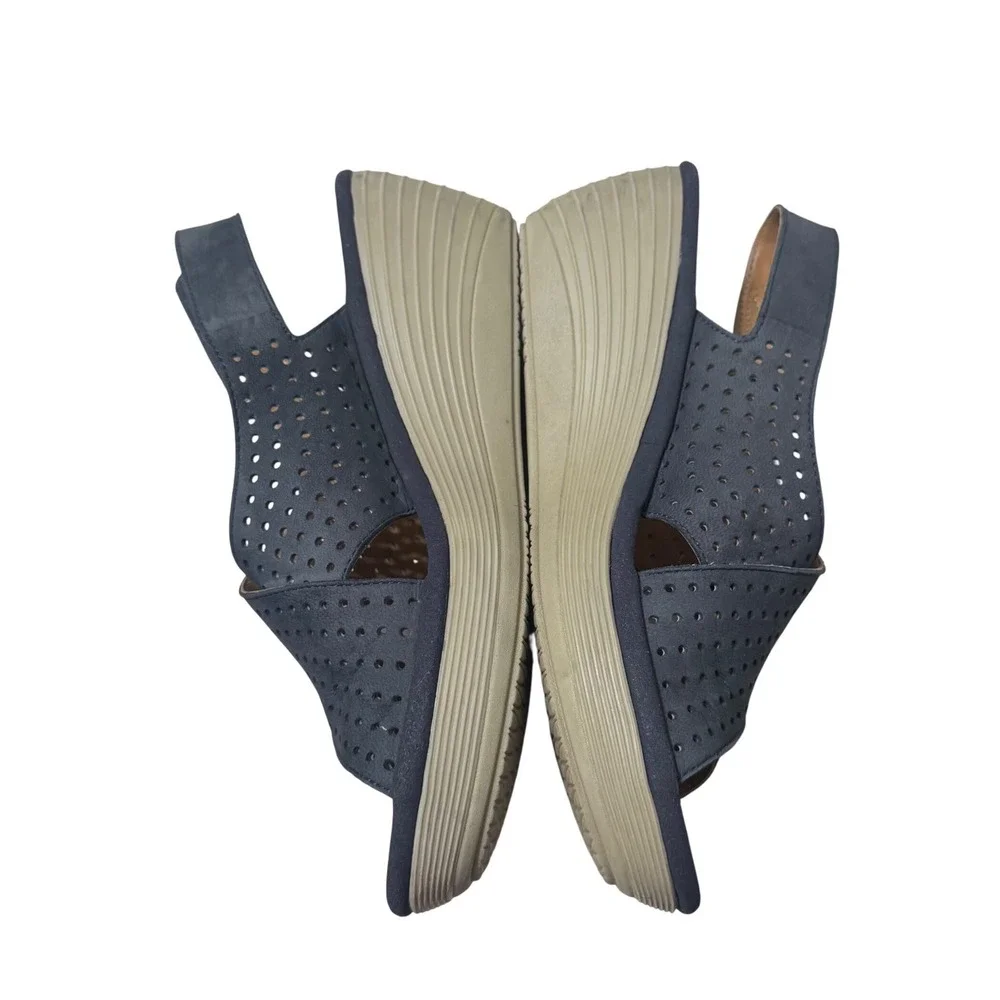 Clarks Reedly Variel Navy Suede Wedge Sandals Womens 9 Ortholite Platform